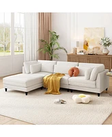 Modern Sectional Sofa with Ottoman, 4-Seat Set, 110" L-Shaped Sofa with Pillows