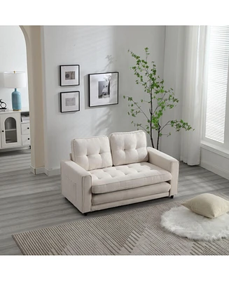 Convertible Sofa Bed Set in Gray & Beige Linen Fabric
