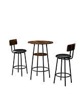 Retro Industrial 3-Piece Dining Set with Storage and Bar Chairs