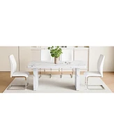 White Marble Dining Set: Table & 4 Pu Chairs