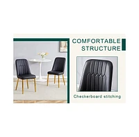 Marble Pattern Round Dining Table and Black Pu Chairs (4)