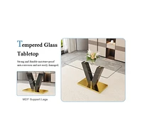 Luxurious 6-Chair Glass Dining Set with Gold Legs