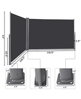 237 x 63 Inch Patio Retractable Double Folding Side Awning Screen Divider