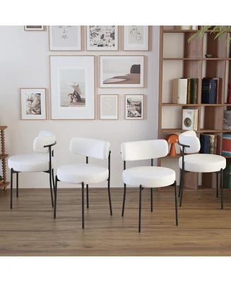 White Dining Chairs Set of 4, Mid-Century Modern Dining Chairs, Kitchen Dining Room Chairs, Curved Backrest Round Upholstered Boucle Dining Chair with