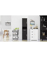 Double Door Narrow Height Slim Floor Standing Cabinet with 2 Adjustable Shelves-Black