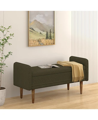 Teddy velvet storage stool,, with storage space, suitable for apartments, living rooms and bedrooms-green(45.98"16.75"21.75")