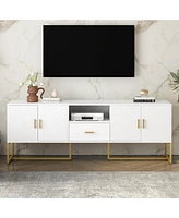 Modern Tv Stand for TVs up to 70", with Drawer, Cabinets, Metal Legs, and Safety Features