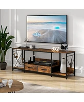 Sleek Tv Stand with Led Lights, Fabric Drawers, and Storage Shelves