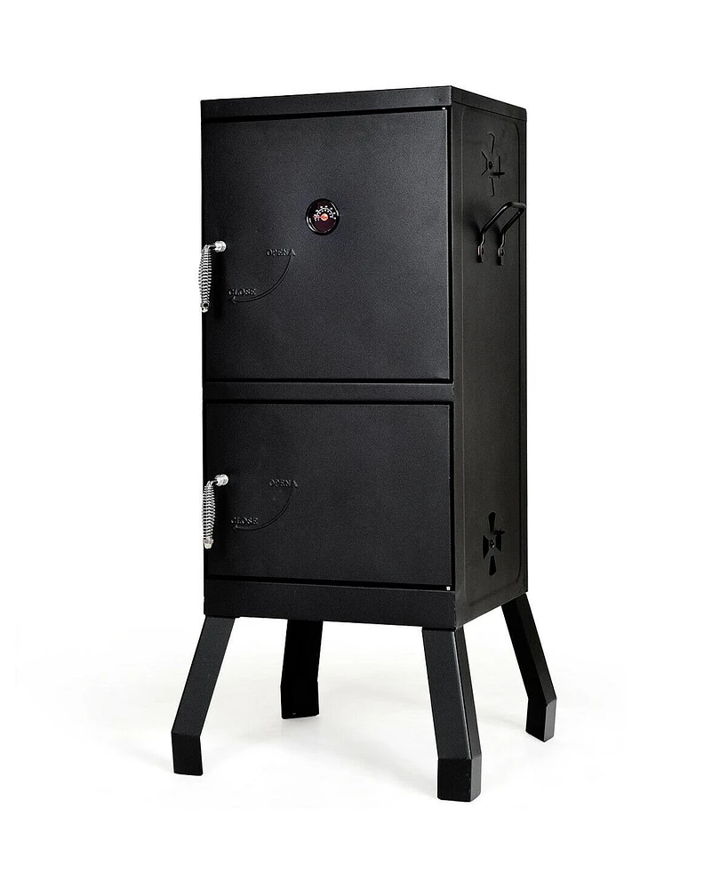Vertical 2-tier Outdoor Barbeque Grill with Temperature Gauge