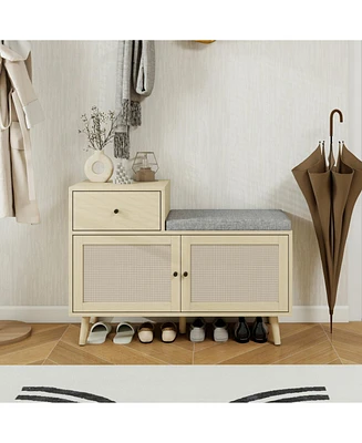 2 door shoe cabinet with 1 drawer, Freestanding Modern Shoe Storage Cabinet, for Entryway