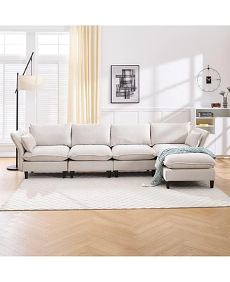 Modular Sectional Sofa, L Shaped Couch Set for Living Room, 4-Seater Comfy Cloud Couches with Movable Ottoman Beige