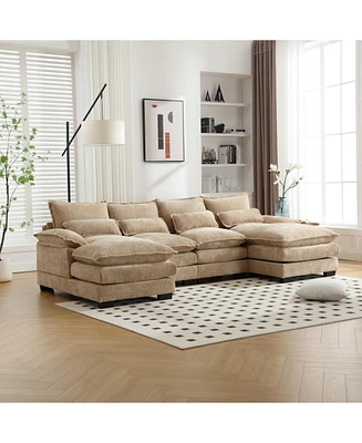 Chenille, high quality sponge filling, solid wood frame, oversized four-seater, U-shaped combination sofa