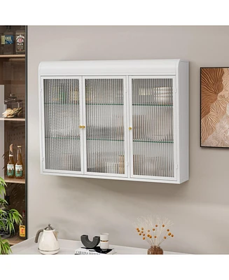 3 Door Arched Wall Mounted Glass Cabinets for Kitchen, Living Room and Bathroom(White)