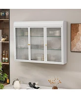 3 Door Arched Wall Mounted Glass Cabinets for Kitchen, Living Room and Bathroom(White)