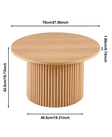 Oak Veneer Coffee Table Set: 2 Round Tables with Metal Base