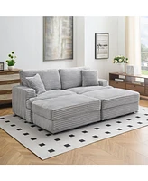 82 inches gray corduroy sofa, two storage feet +4 throw pillows, create a living room, office fashion new darling!