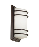 Habitat Modern Industrial Outdoor Wall Light Fixtures Set of 2 Oil Rubbed Bronze 11" Led Opal Glass Shade Exterior House Porch Patio Outside Deck