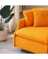 95.3 inches velvet grey two throw pillows, spacious and comfortable 3 seat sofa, suitable for modern living room. orange
