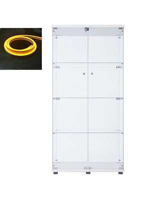 Led Strip Light Glass Display Cabinet, White