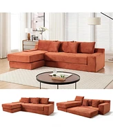 L-Shaped Corduroy Sectional Sofa Bed - Memory Foam, Steel Frame, Orange