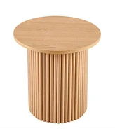 Round Coffee Table: Oak Veneer Top, Metal Base (19.69")