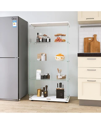 Two-door Glass Display Cabinet 4 Shelves with Door, Floor Standing Curio Bookshelf for Living Room Bedroom Office, 64.7" 31.7" 14.3", W