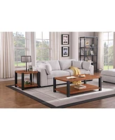 Burl Wood Grain Coffee Table with Matte Black Double Layer