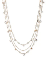 Lauren Ralph Lauren Gold-Tone Silk Bead Three-Row Collar Necklace, 16" + 3" extender