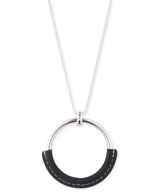 Lauren Ralph Lauren Silver-Tone Black Leather 36" Adjustable Slider Pendant Necklace