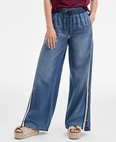 Madden Girl Juniors' Pull-On Side-Snap Wide-Leg Jeans