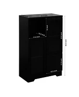 Wooden Floor Cabinet with 2 Glass Doors and 2 Storage Space, Black, Living Room Bathroom Entryway