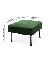 Modern 3-Seater Sofa with Ottoman, Green Velvet Fabric