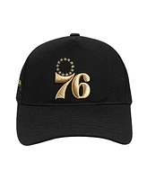 Pro Standard Men's Black Philadelphia 76ers Metallic Logo Pinch Front Adjustable Hat
