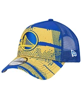 New Era Men's Royal/Gold Golden State Warriors Tip Off A-Frame Trucker 9FORTY Adjustable Hat