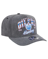 New Era Men's Charcoal Edmonton Oilers Throwback Washed A-Frame Pre-Curved 9FIFTY Snapback Hat