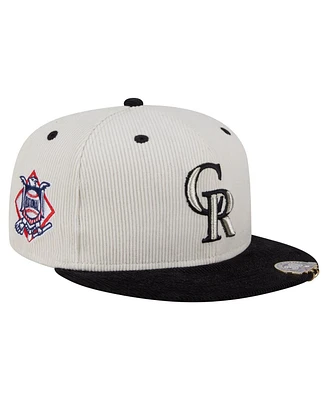 New Era Men's Cream/Black Colorado Rockies Two-Tone Corduroy 59FIFTY Fitted Hat
