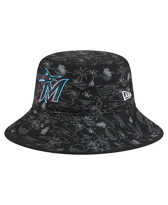 New Era Men's Black Miami Marlins 2025 Spring Training All Over Print Bucket Hat