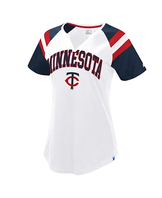 Starter Women's White/Navy Minnesota Twins Game On Notch Neck Raglan T-Shirt