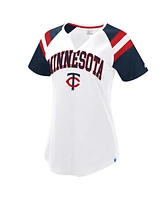 Starter Women's White/Navy Minnesota Twins Game On Notch Neck Raglan T-Shirt