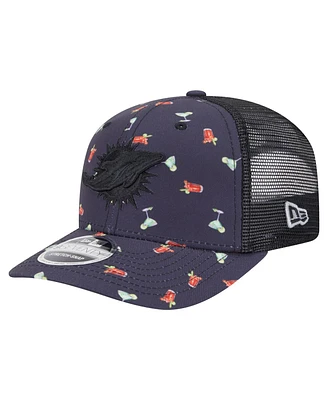 New Era Men's Navy/Black Miami Dolphins Adventure Drinks Pattern 9SEVENTY Stretch snap Hat