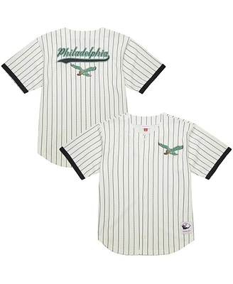 Mitchell & Ness Men's Cream Philadelphia Eagles Vintage Logo Final Seconds Full-Button Mesh Top