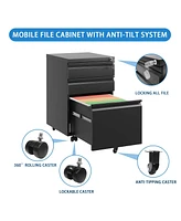 Fully Assembled 3-Drawer Filing Cabinet with Secure Interlock System and Ample Storage