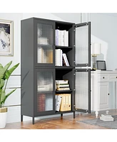 Classic Metal Storage Cabinet Display Cabinet with 4 Glass Doors 4 Shelves Cabinet Bookcase Side Cabinet for Home Office Living Room Kitchen Hallway