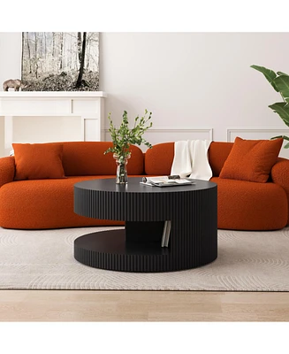 31.5" Round Coffee Table, Modern Center Table with Storage, Vertical Stripe Design Coffee Table for Living Room, Bedroom(Black)