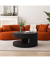 31.5" Round Coffee Table, Modern Center Table with Storage, Vertical Stripe Design Coffee Table for Living Room, Bedroom(Black)