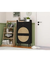 Rattan, Allen 2 door 1 drawer cabinet, shoe rack, double layer