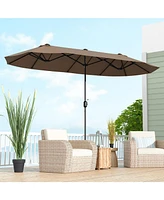 13 Feet Double-Sided Patio Twin Table Umbrella with Crank Handl