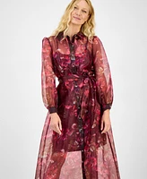 julia jordan Women's Printed Button-Front Long-Sleeve Gown