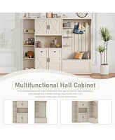 Hall Cabinet w/ Storage & Hooks - Beige