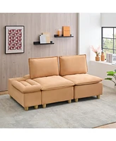 74" Modern Pumpkin Flannel Sofa with Cup Holders, Storage, and Adjustable Backrest
